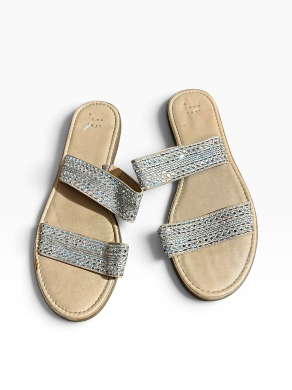 A New Day Rhinestone Double‑Strap Sandals Sz 9.5